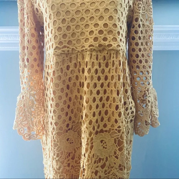 Orange Creek Mustard Lace Midi Dress Size Small - Picture 14 of 16